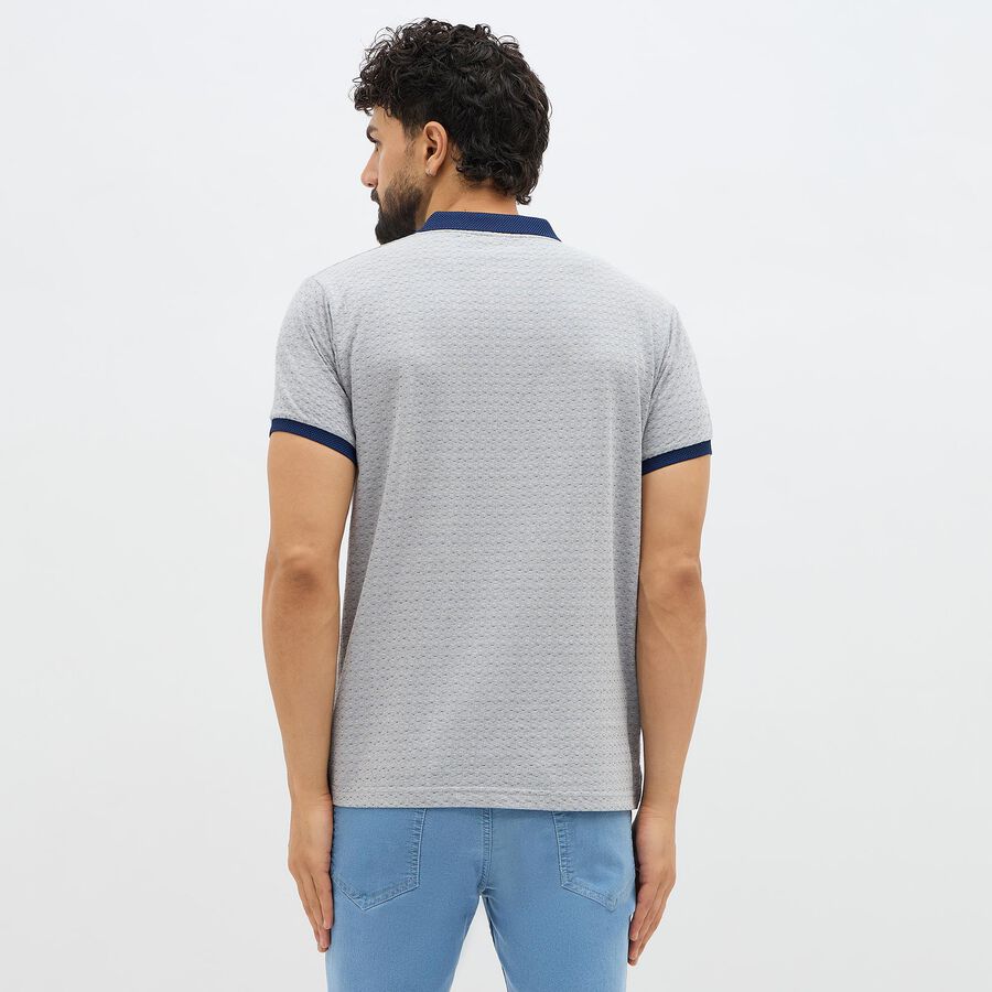 Men's Muted Grey Polo Neck Classic T-Shirt, Mid Blue, large image number null