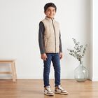 Boys Beige Stand Collar Puffer Jacket, Beige, small