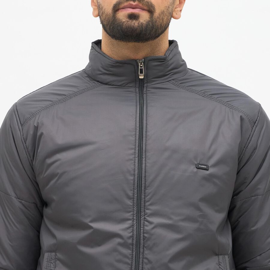 Men's Dark Grey High Neck Casual Jacket, गहरा ग्रे, large image number null