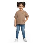 Girls' Muted Earthy Brown Crew Neck Romantic T-Shirt, Brown, small