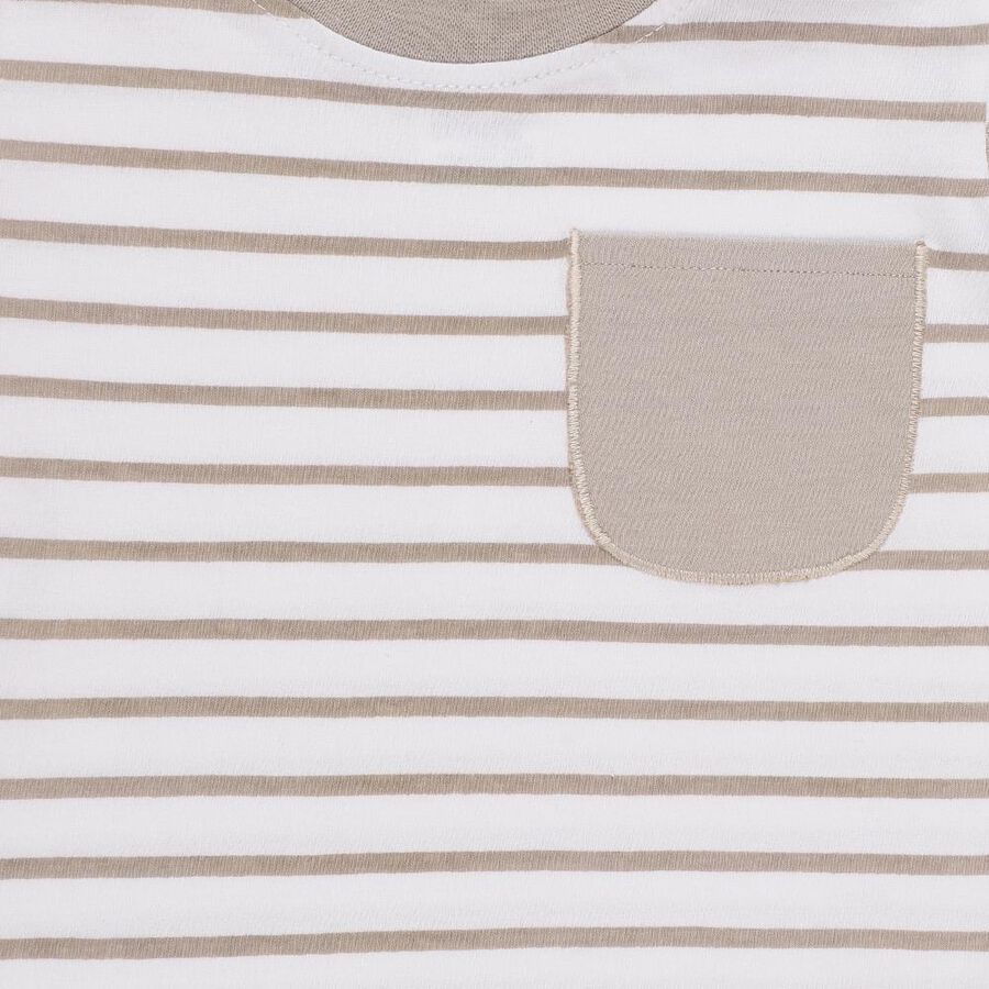 Infants' Beige and White Cotton Crew Neck Casual T-Shirt, Beige, large image number null