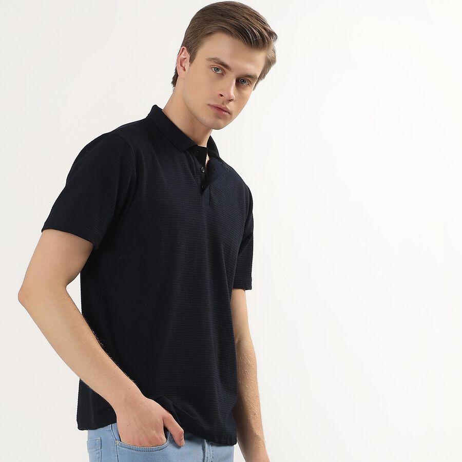 Men's Navy Blue Polo Neck Classic T-Shirt, Teal Blue, large