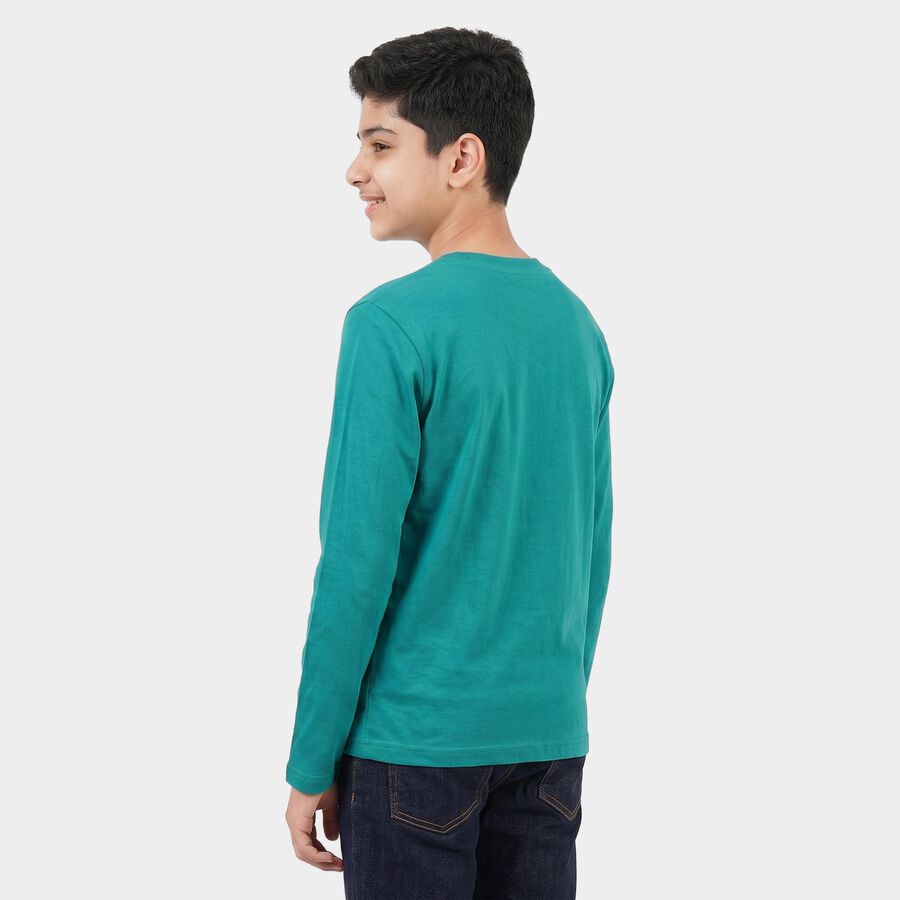 Boys Dark Green Crew Neck Regular Boys T-Shirt, गहरा हरा, large
