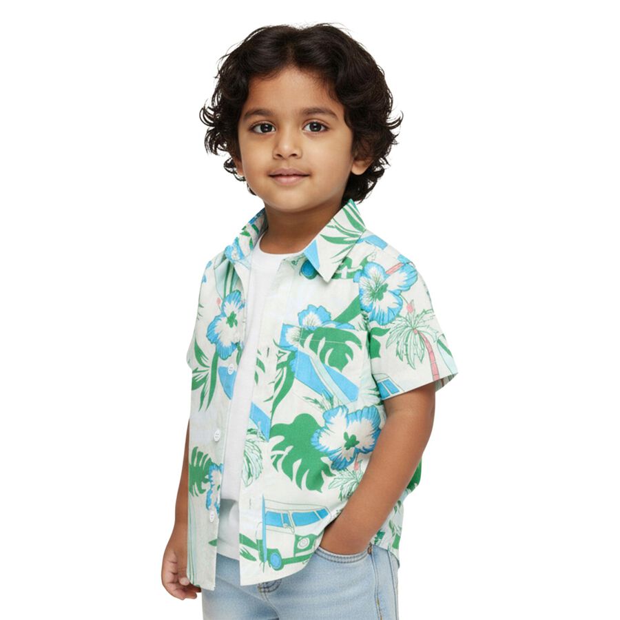Boys Light Green and Blue Cotton Half Sleeve Classic Casual Shirt, हल्का हरा, large image number null