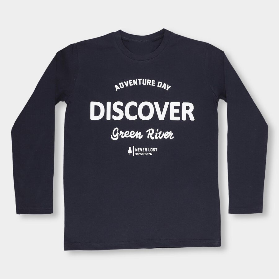 Boys' Navy Blue Round Neck Casual T-Shirt, नेवी ब्लू, large image number null