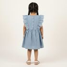 Girls' Light Blue Embroidered Sleeveless Flared Frock, Light Blue, small image number null