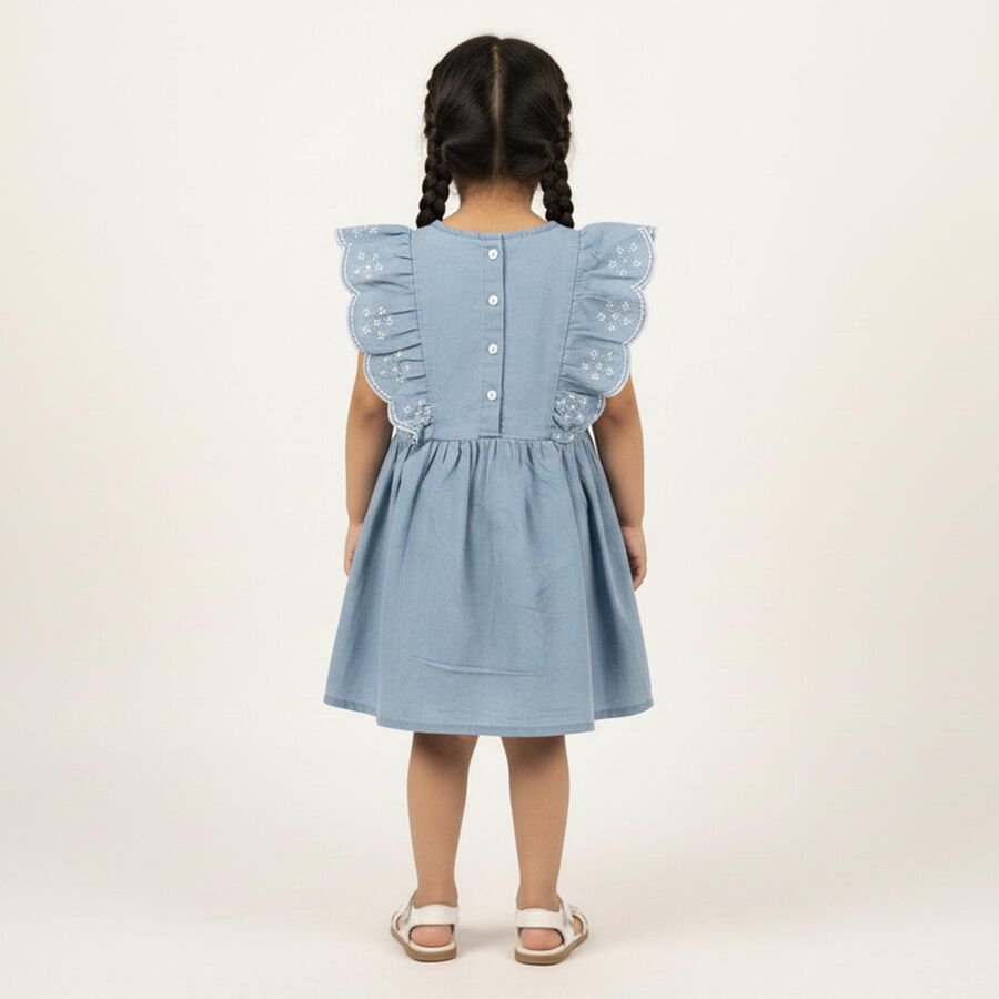 Girls' Light Blue Embroidered Sleeveless Flared Frock, Light Blue, large image number null