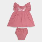 Girls' Dusty Rose Pink Regular Fit Round Neck Frock, Light Pink, small image number null