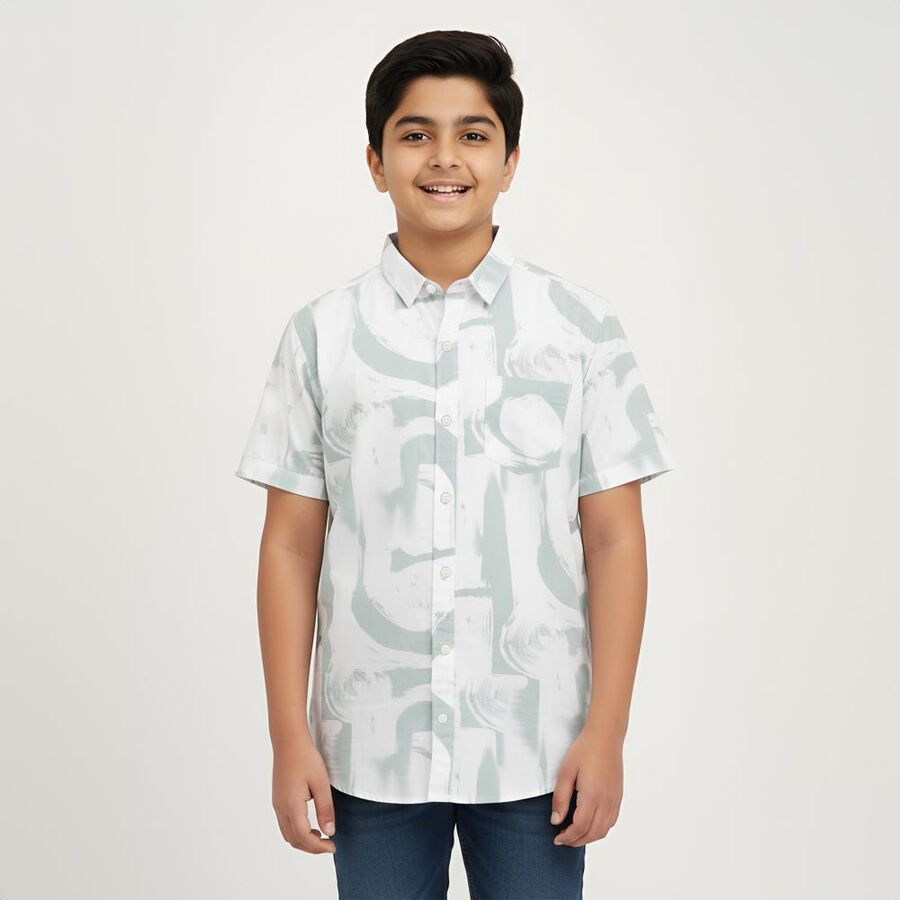 Boys' Light Sage Green Cotton Half Sleeve Button-Down Casual Shirt, Light Green, large image number null