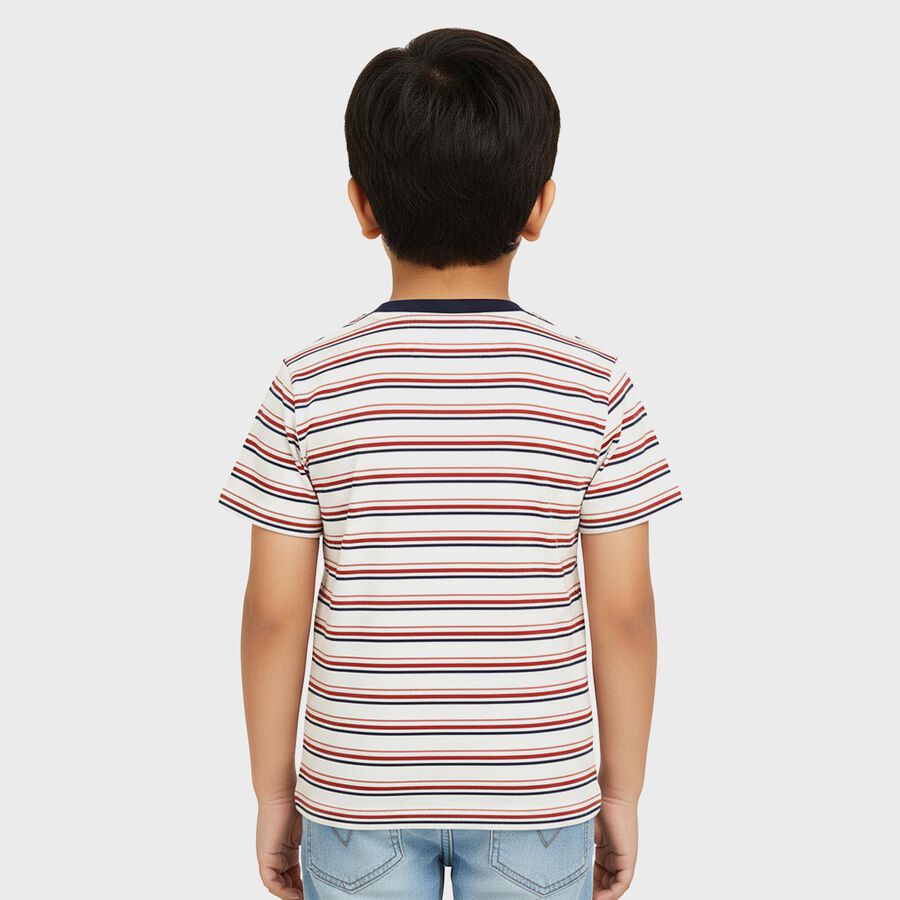Boys Rich Eggshell White Cotton Crew Neck Casual T-Shirt, सफ़ेद, large