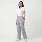 Women's Grey Slim-Fit Zip Pocket Track Pants, Melange Light Grey, small