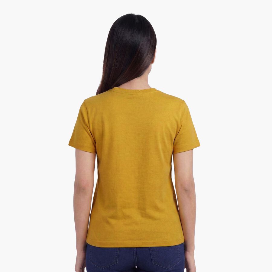 Women's Yellow Round Neck Graphic T-Shirt, Yellow, large