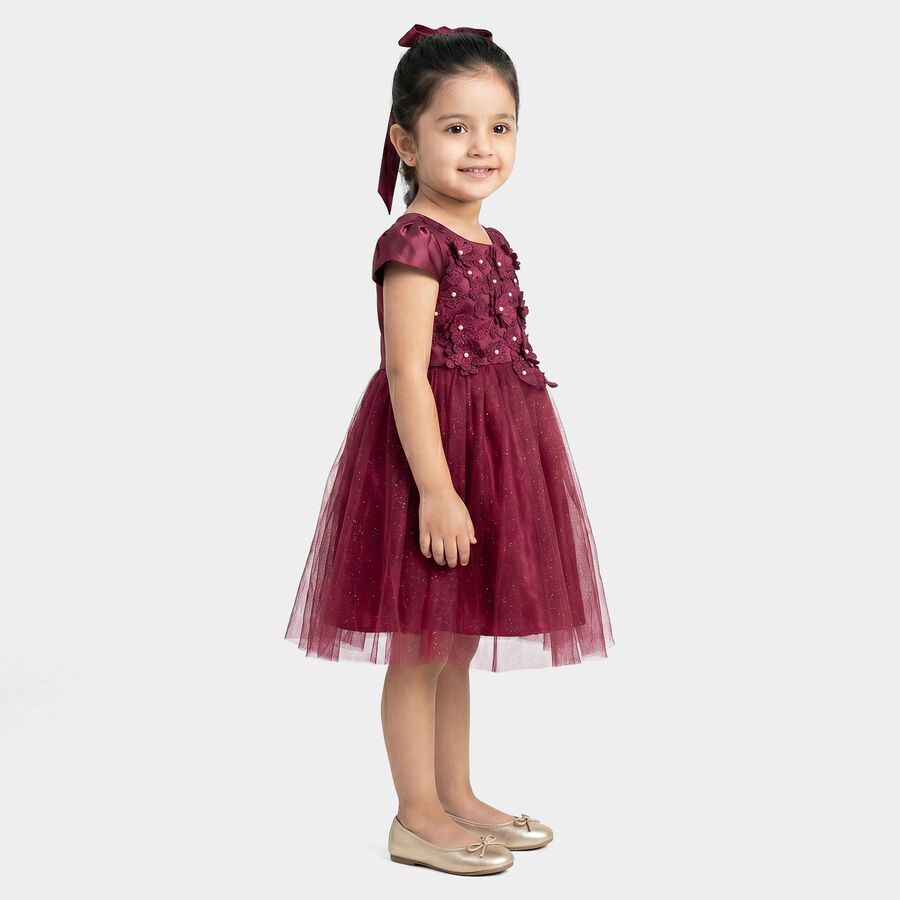 Girls' Wine Fit and Flare Embellished Party Wear Frock, Wine, large