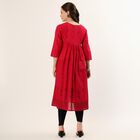 Women's Fuchsia Cotton Notch Neck Floral Printed Kurta, Fuchsia, small