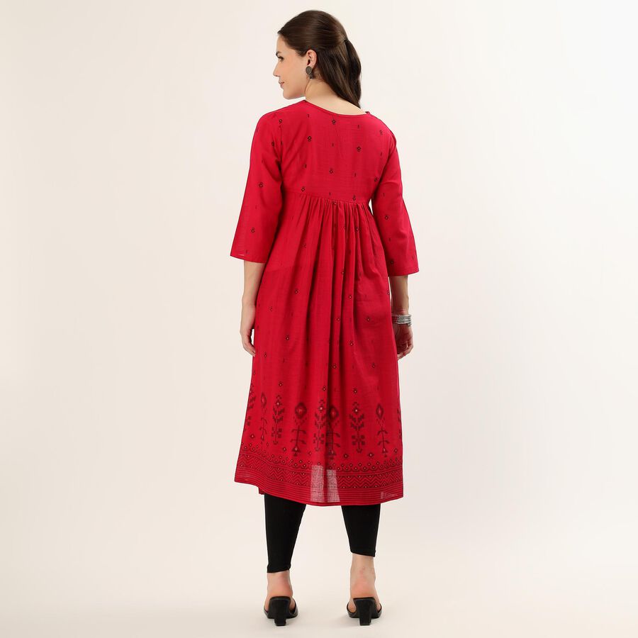 Women's Fuchsia Cotton Notch Neck Floral Printed Kurta, Fuchsia, large