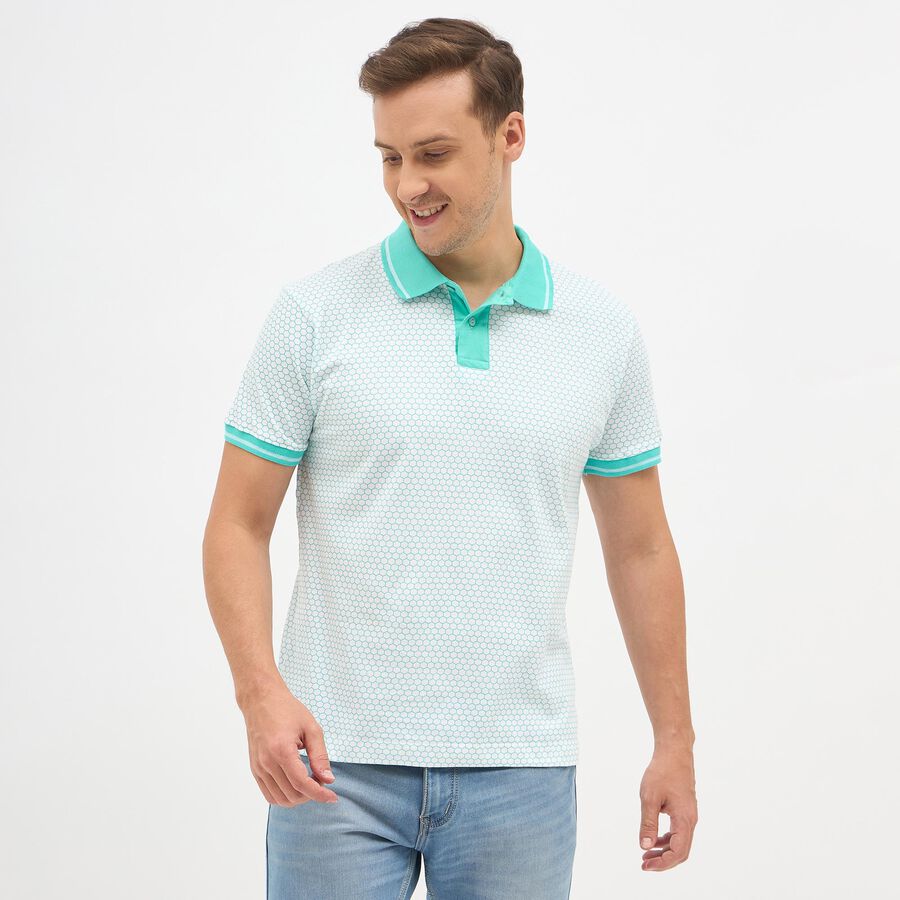 Men's 100% Cotton Collared Half Sleeves T-Shirt , Aqua, large image number null