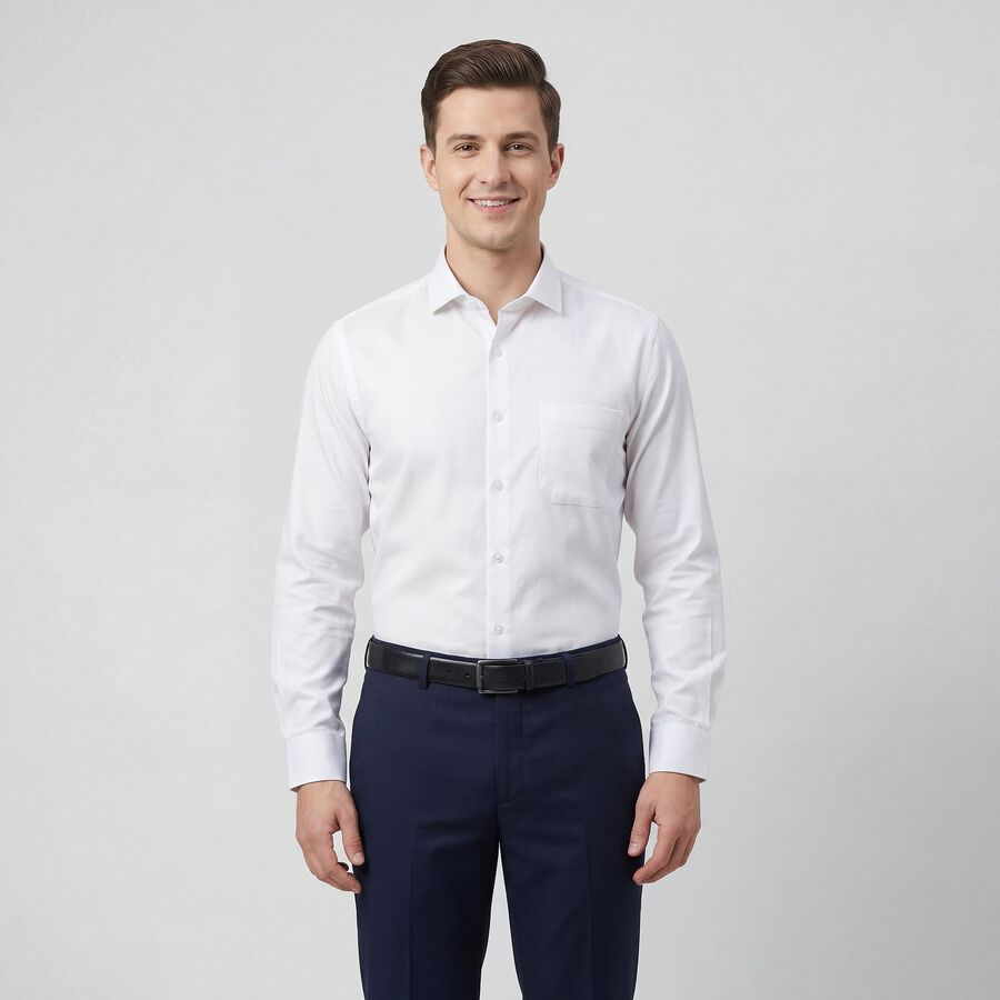 Men's White Cotton Spread Collar Formal Shirt, सफ़ेद, large