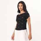 Women's Black Sweetheart Neck Puff Sleeve Top, Black, small