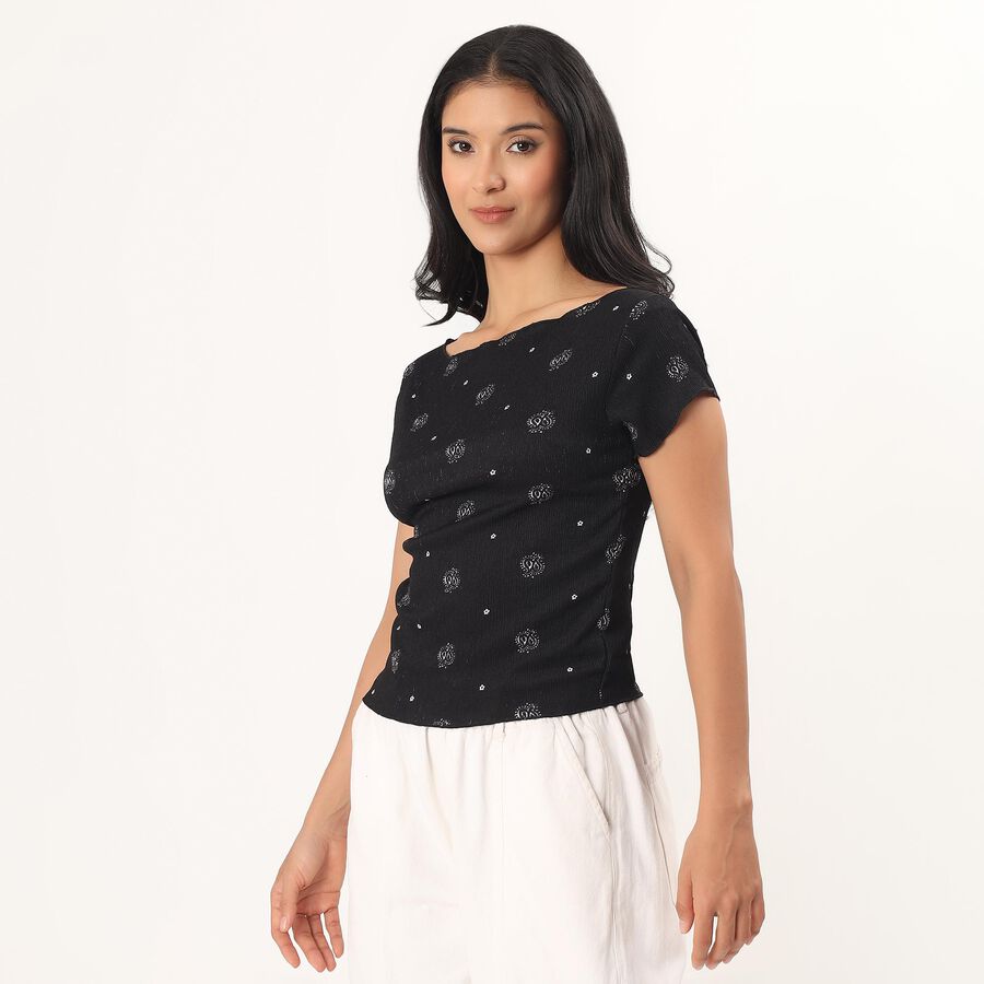 Women's Black Sweetheart Neck Puff Sleeve Top, Black, large