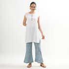 Women's Muted Steel Blue Slim Fit Chevron Printed Palazzos, Mid Blue, small image number null