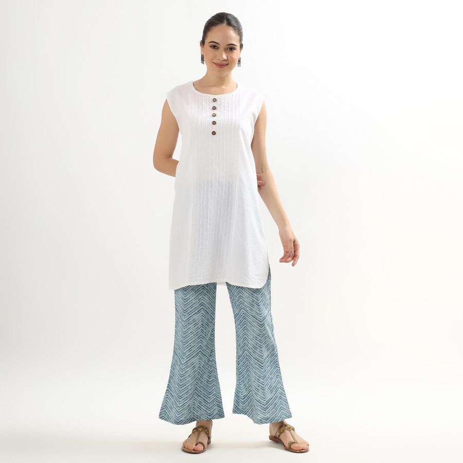 Women's Muted Steel Blue Slim Fit Chevron Printed Palazzos, Mid Blue, large image number null