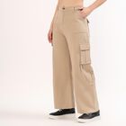 Women's Beige Wide Leg Cargo Jeans, ऑफ व्हाइट, small image number null