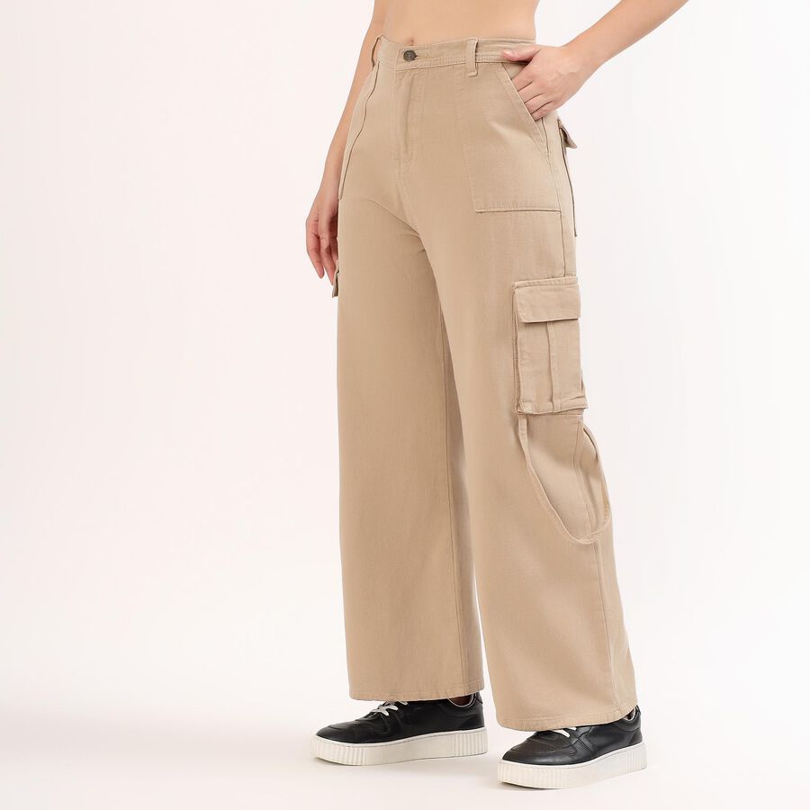 Women's Beige Wide Leg Cargo Jeans, ऑफ व्हाइट, large image number null