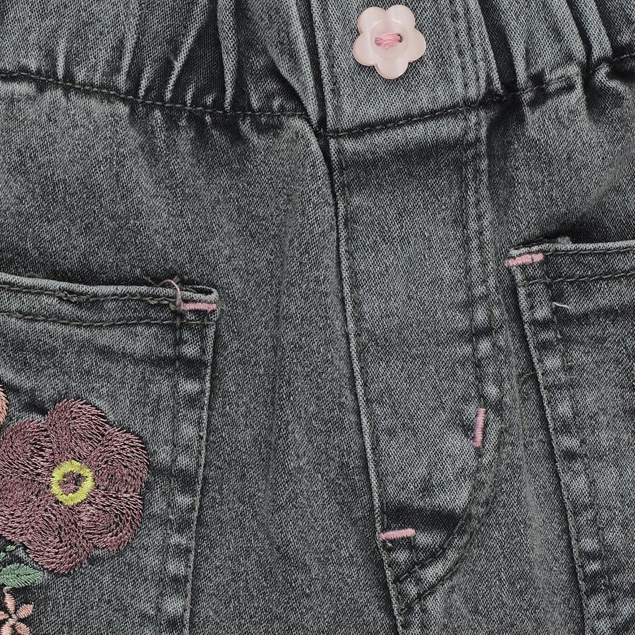 Infants' Light Grey Regular Fit Floral Embroidered Jeans, Light Grey, large
