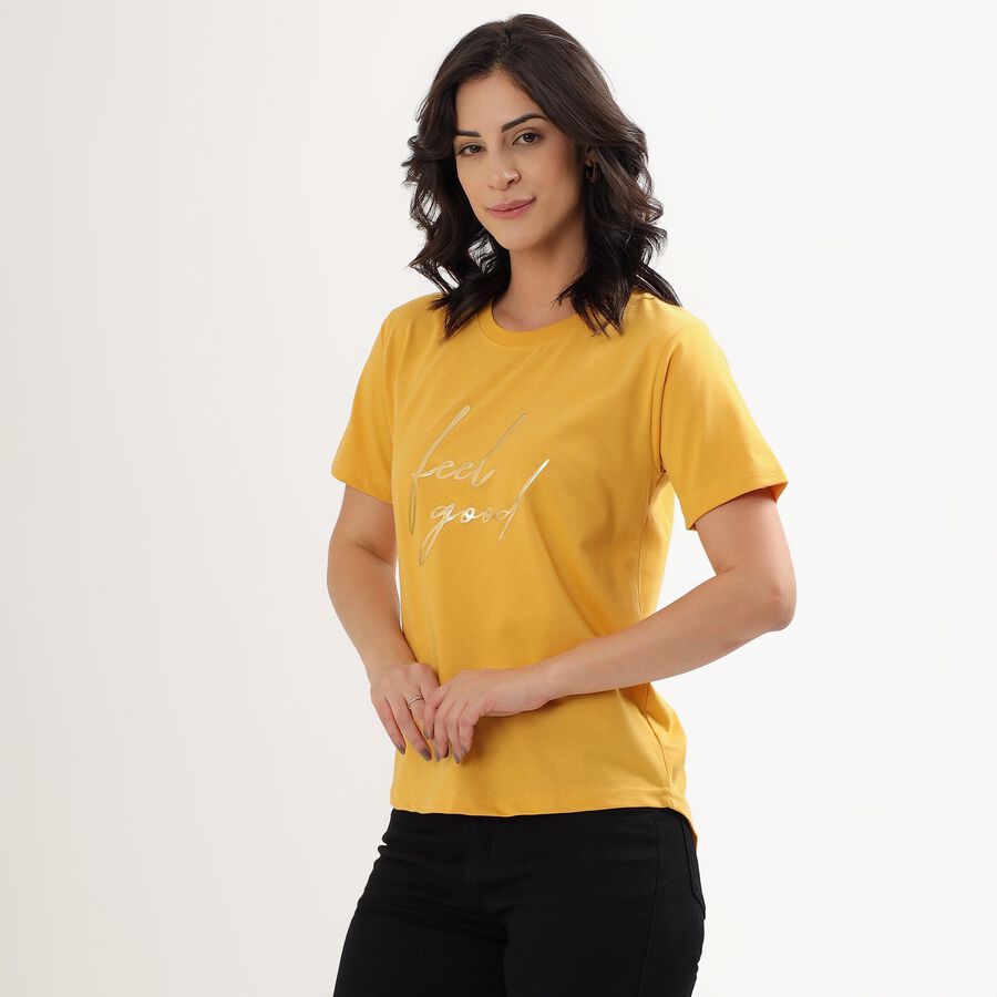 Women's Mustard Yellow Round Neck T-Shirt, Mustard, large image number null