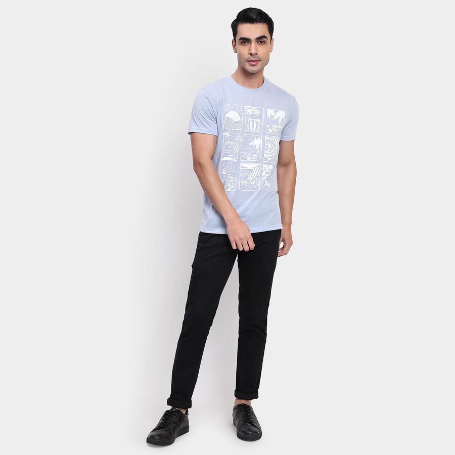 Men's Round Neck Half Sleeves T-Shirt, Silver, large