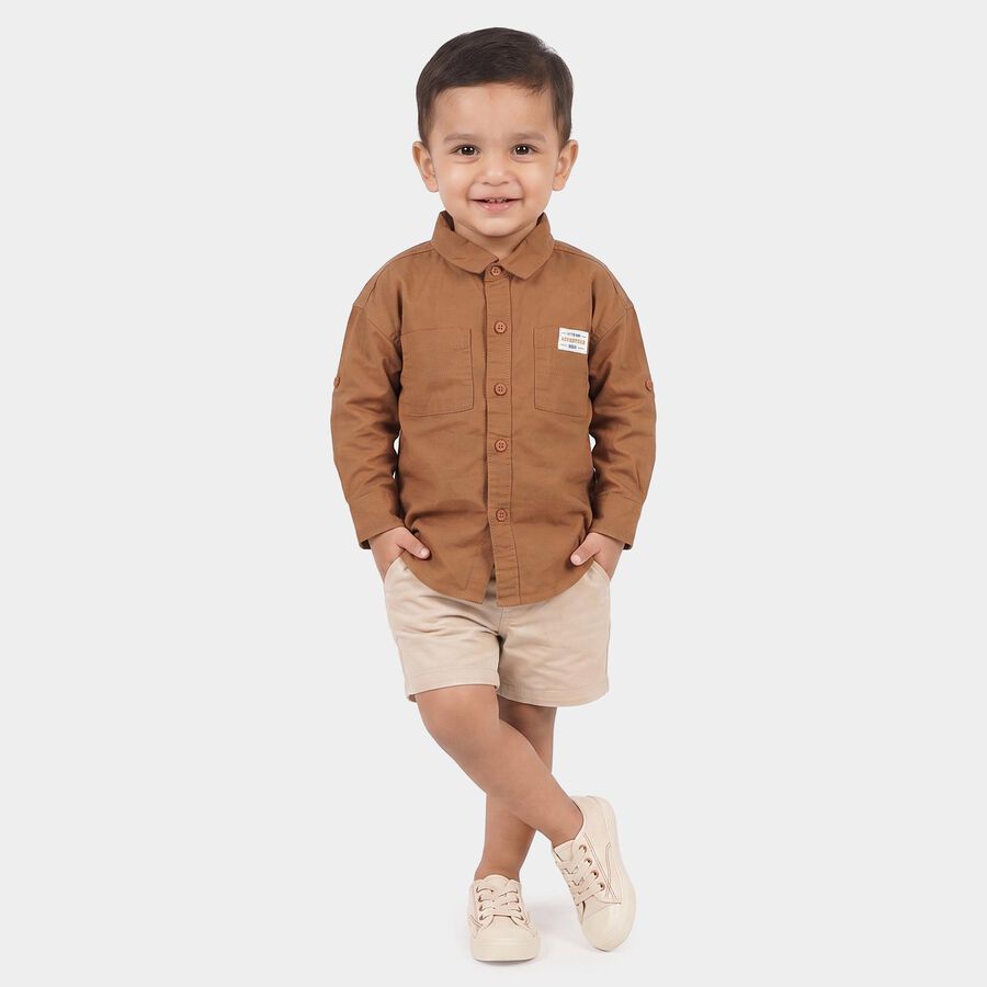 Infants Beige Cotton Collared Shirt, Beige, large