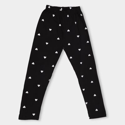 Girls' Jet Black Regular Fit Printed Pyjamas