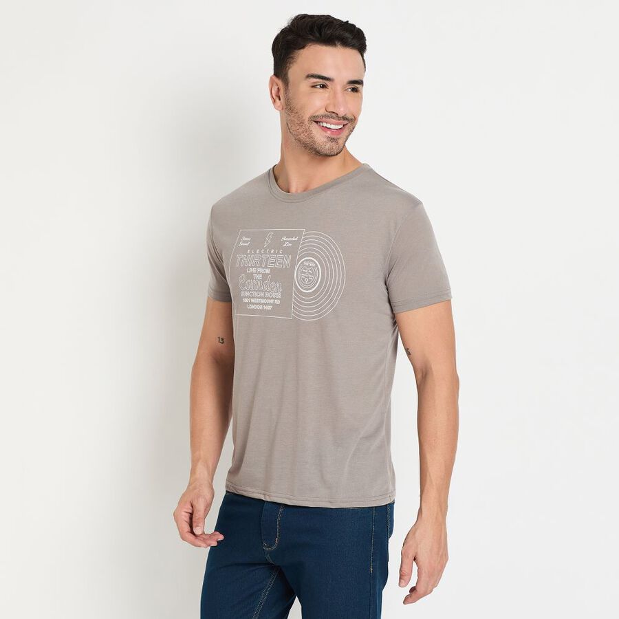Men's Round Neck Half Sleeves T-Shirt, Dark Grey, large image number null