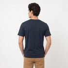 Men's Navy Blue Cotton Round Neck Regular T-Shirt, टील ब्लू, small