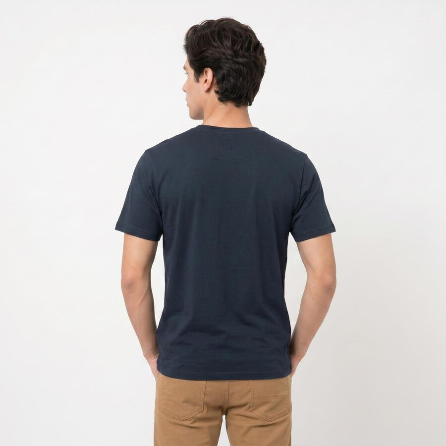 Men's Navy Blue Cotton Round Neck Regular T-Shirt, टील ब्लू, large
