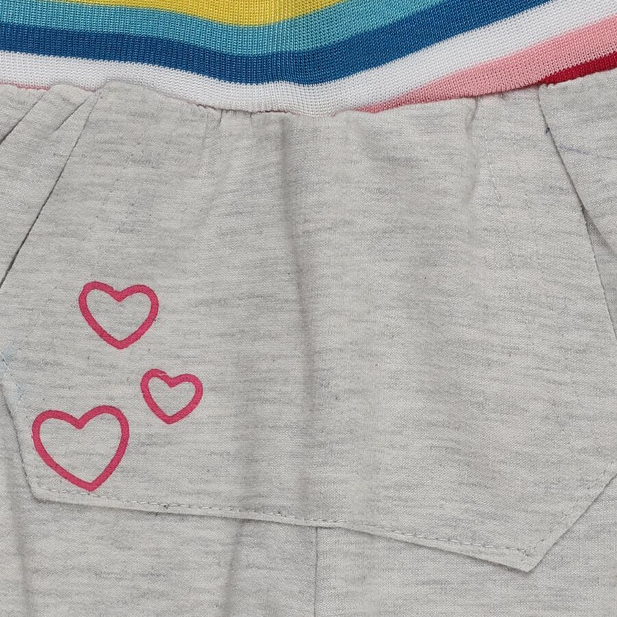 Infants' Grey Regular Fit Heart Print Rainbow Stripe Pyjama, मिश्रित हल्का ग्रे, large