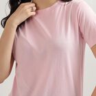 Women's Light Pink Cotton Round Neck T-Shirt, Light Pink, small