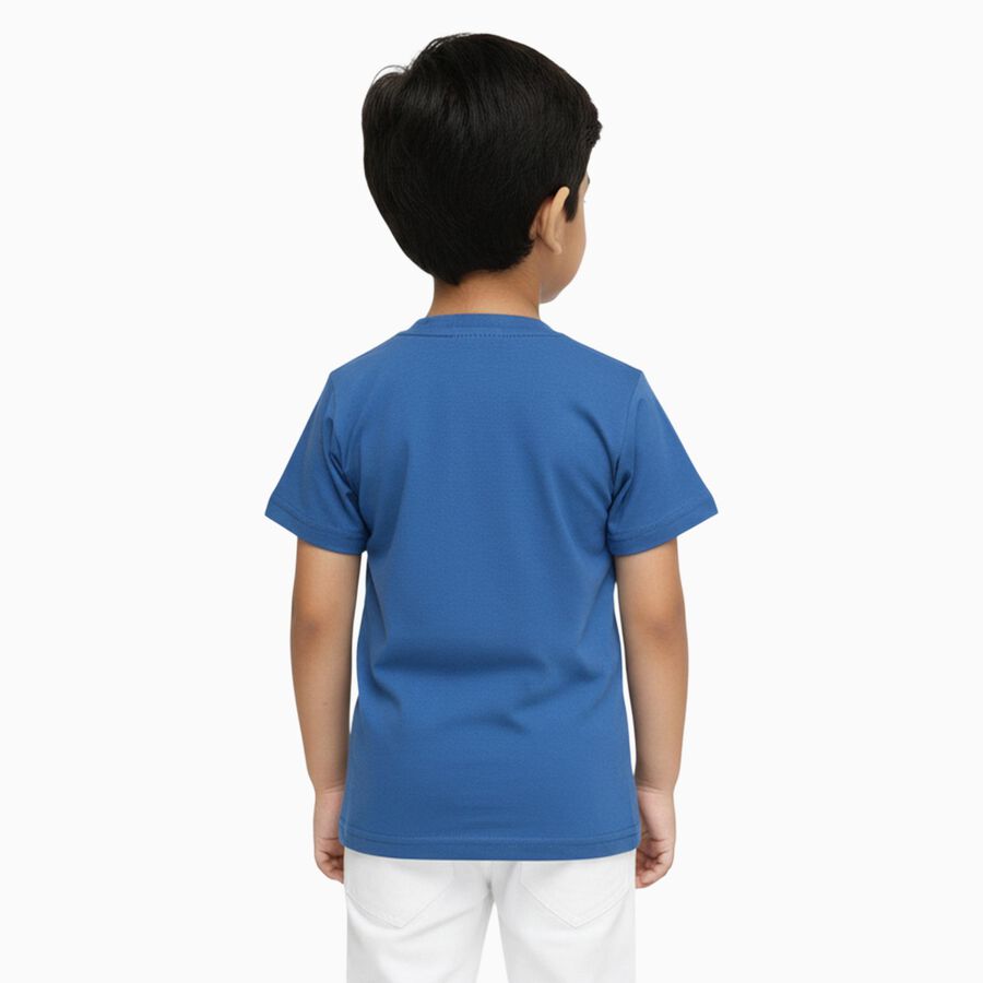 Boys Bright Royal Blue Cotton Round Neck Casual T-Shirt, Mid Blue, large image number null