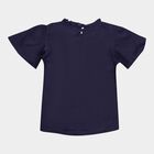 Girls Solid Short Sleeve Blouse, Navy Blue, small image number null
