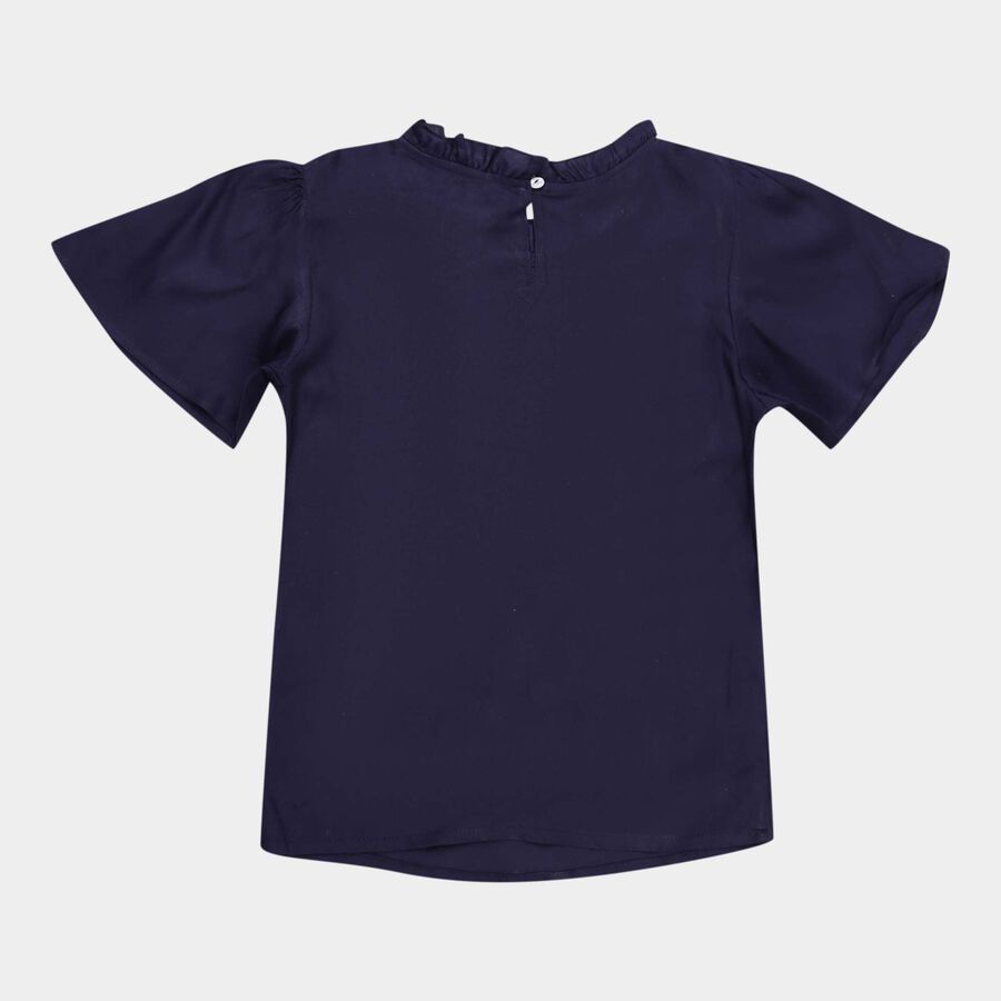 Girls Solid Short Sleeve Blouse, Navy Blue, large image number null