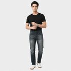 Men's Navy Blue Slim Fit Faded Jeans, Dark Blue, small
