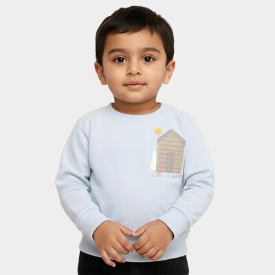 Infants Light Powder Blue Cotton Round Neck Casual T-Shirt