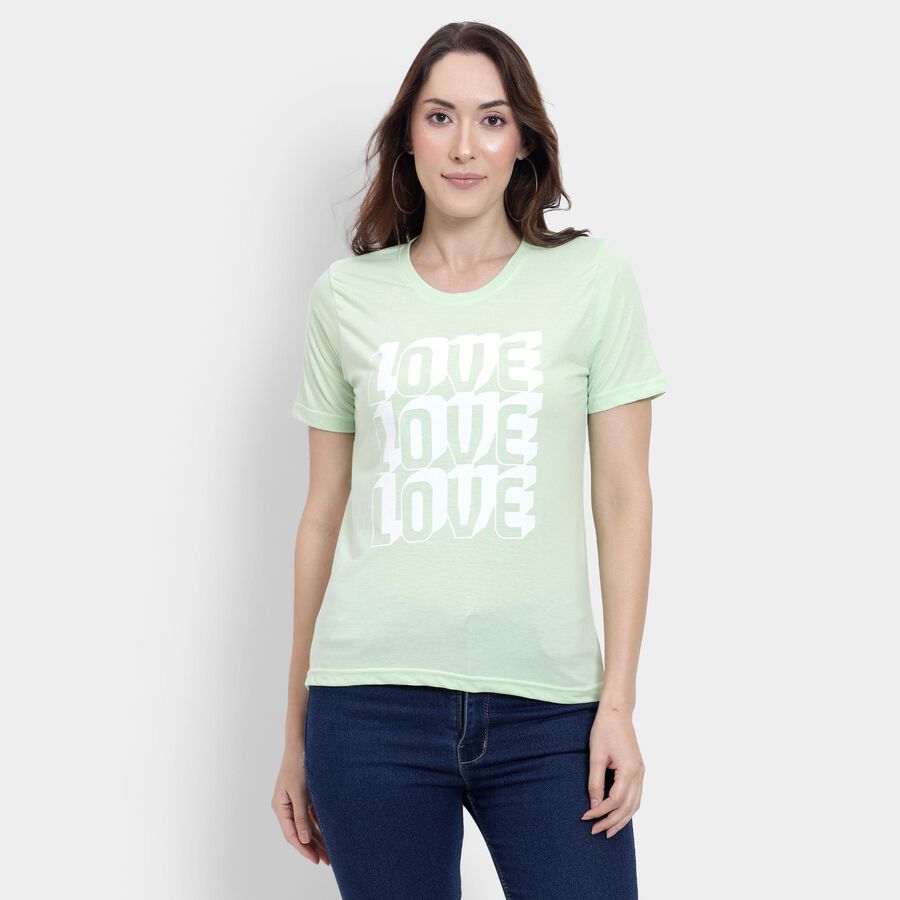 Ladies' Round Neck T-Shirt, निऑन ग्रीन, large