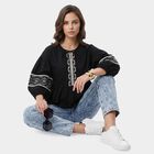 Women Black Round Neck Regular Fit Shirt, काला, small