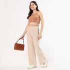 Women's Soft Beige Wide-Leg Lace Trousers, Beige, small