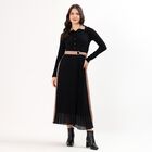 Women's Black and Beige Collared Button-Down Maxi Dress, Black, small
