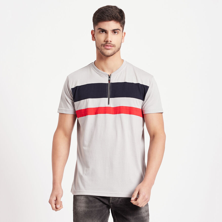 Stripes Henley T-Shirt, Light Grey, large image number null