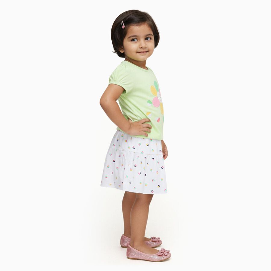 Infants' Pastel Green Cotton Puff Sleeve Top and Printed Skirt Set, Light Green, large
