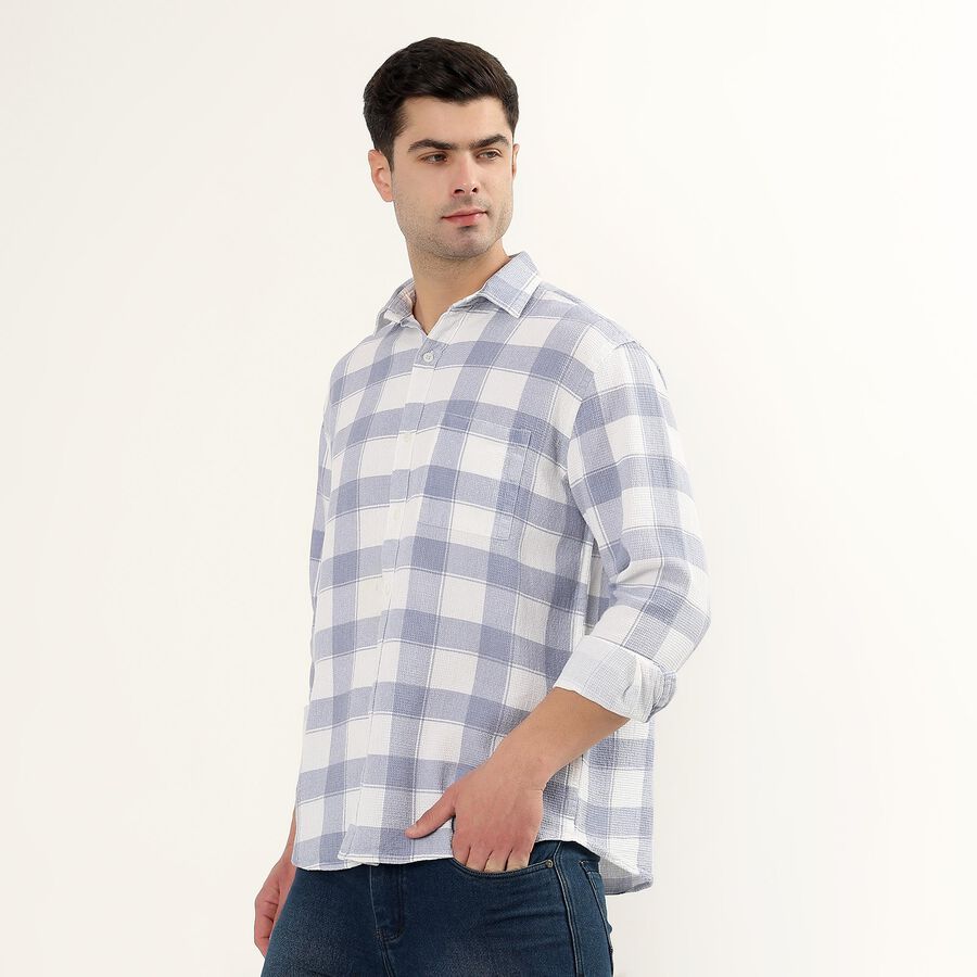 Men's Light Blue and White Cotton Full Sleeve Spread Collar Casual Shirt, Light Blue, large
