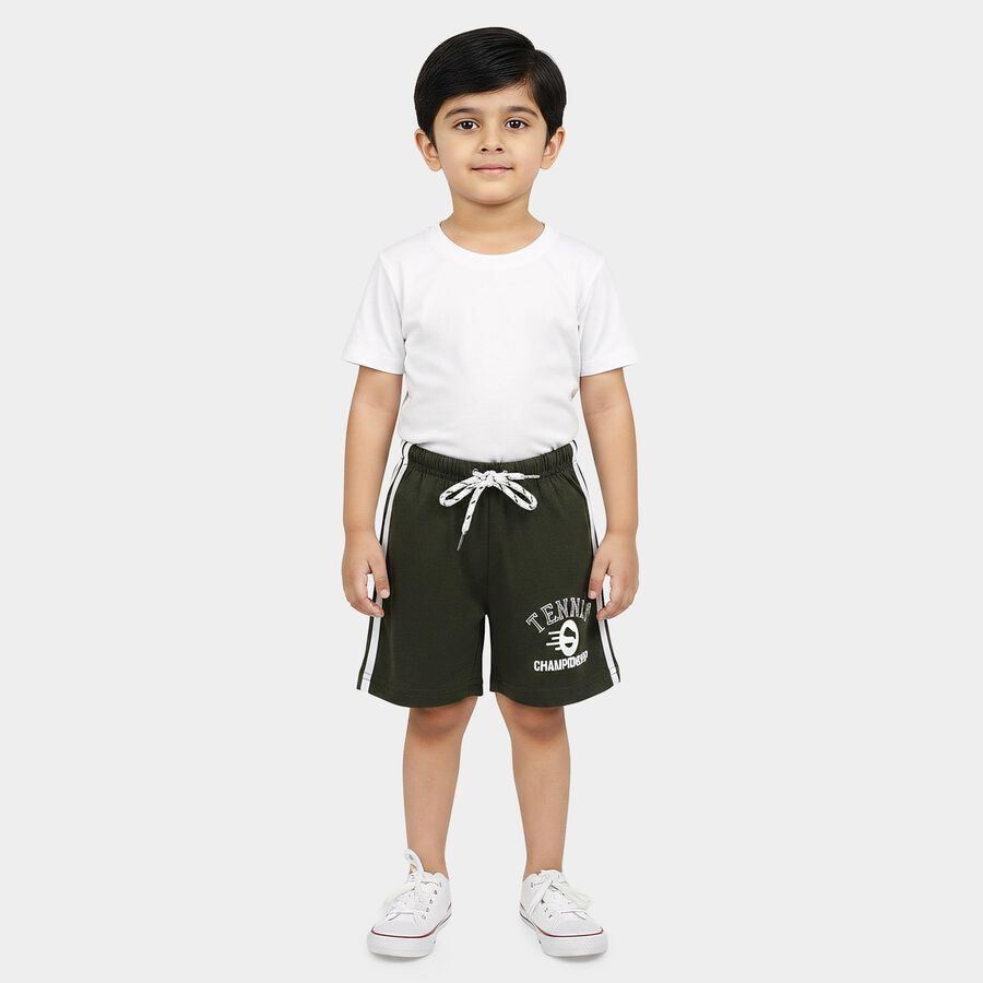 Boys Olive Green Regular Fit Graphic Print Bermuda Shorts, ओलिव, large